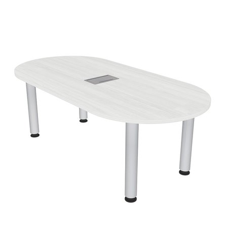 SKUTCHI DESIGNS 6 Person Racetrack Table with Power And Data, Silver Post Legs, 6x3 Meeting Table, White Cypress H-RAC-3470-PT-EL-WC